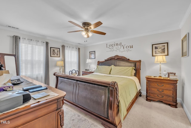 126 Gwendolyn Way, Fuquay Varina, NC 27526 - bedroom with crown molding, light colored carpet, and ceiling fan