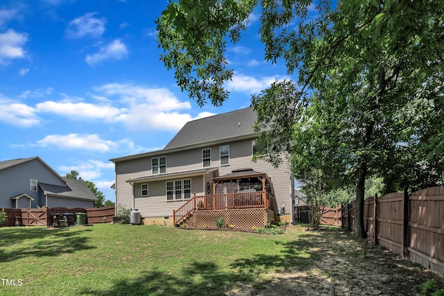 126 Gwendolyn Way, Fuquay Varina, NC 27526 - rear view of property featuring a gazebo, a fenced backyard, a wooden deck, crawl space, and stairway
