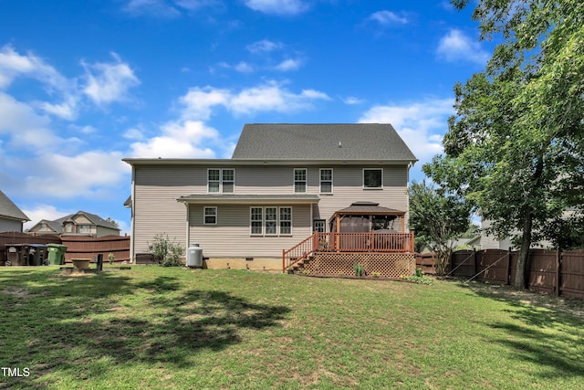 126 Gwendolyn Way, Fuquay Varina, NC 27526 - rear view of property featuring a gazebo, a fenced backyard, crawl space, and a wooden deck