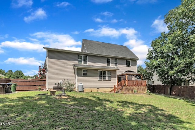 126 Gwendolyn Way, Fuquay Varina, NC 27526 - back of house featuring a gazebo, a fenced backyard, crawl space, and a wooden deck