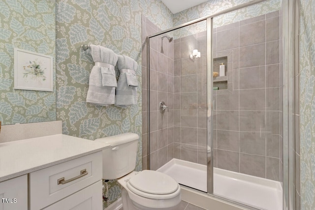 3010 Shady Sage Way Lot 15, Apex, NC 27523 - full bath featuring wallpapered walls, a stall shower, and vanity