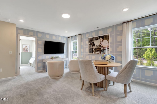 3010 Shady Sage Way Lot 15, Apex, NC 27523 - carpeted dining space featuring healthy amount of natural light, wallpapered walls, and recessed lighting