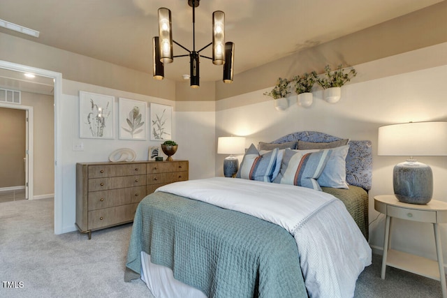 3010 Shady Sage Way Lot 15, Apex, NC 27523 - bedroom featuring a chandelier and light carpet