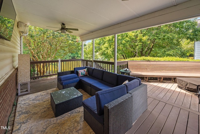 316 Boltstone Ct, Cary, NC 27513 - deck with outdoor lounge area and ceiling fan