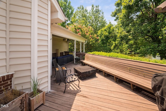 316 Boltstone Ct, Cary, NC 27513 - wooden deck with outdoor lounge area and ceiling fan