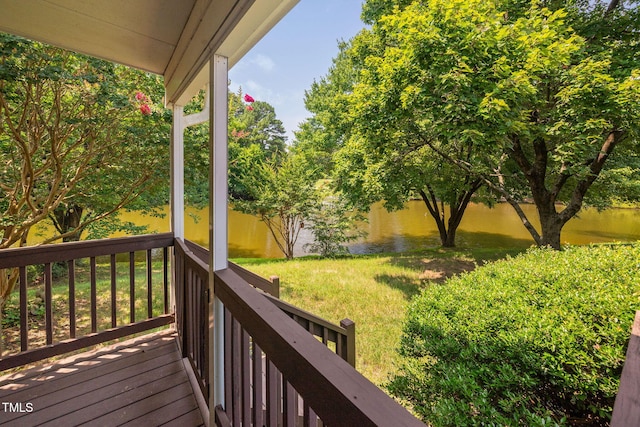 316 Boltstone Ct, Cary, NC 27513 - wooden terrace featuring a yard and a water view