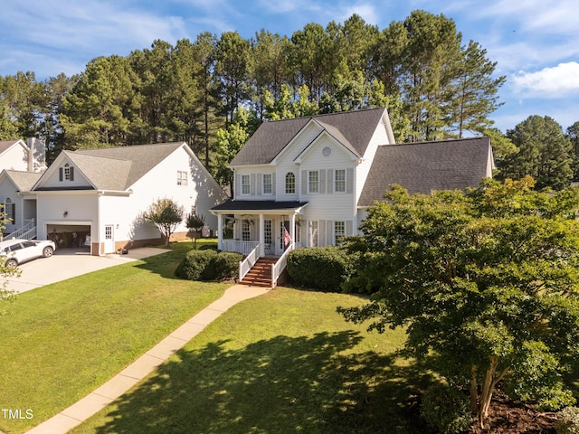 513 Moultonboro Ave, Wake Forest, NC 27587 - colonial inspired home with a porch, a front yard, and concrete driveway
