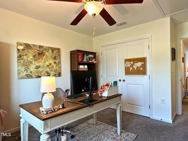 505 Poplar St, Durham, NC 27703 - carpeted home office with a ceiling fan and attic access