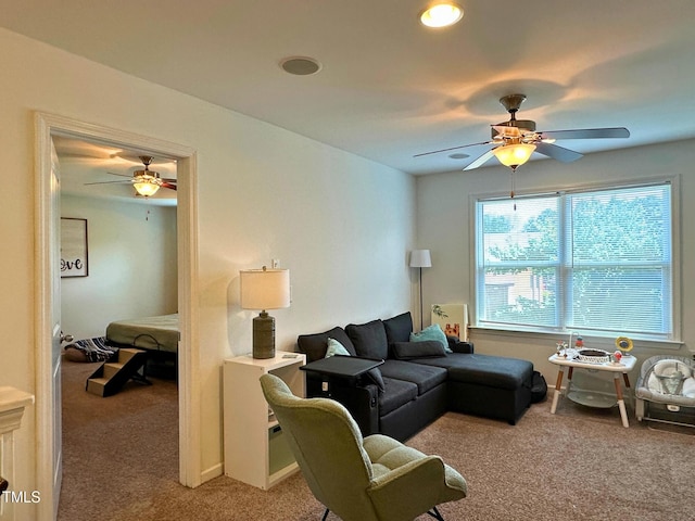 505 Poplar St, Durham, NC 27703 - living area with light colored carpet and a ceiling fan