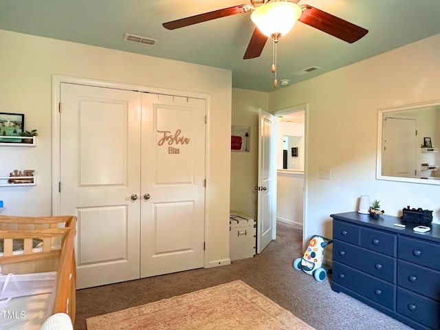 505 Poplar St, Durham, NC 27703 - bedroom with carpet, a closet, and a ceiling fan