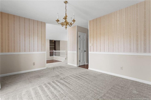 116 Bledsoe St, Hope Mills, NC 28348 - carpeted empty room with a chandelier and wallpapered walls