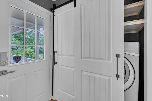 350 Amherst Creek Dr, Wake Forest, NC 27587 - laundry room with washer / clothes dryer and a barn door