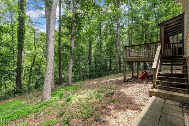 350 Amherst Creek Dr, Wake Forest, NC 27587 - view of yard featuring stairway and a wooden deck