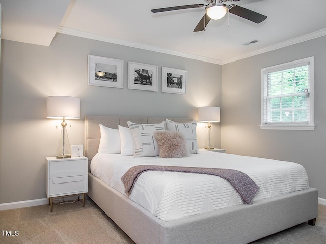 3009 Omah St, Durham, NC 27705 - bedroom with carpet flooring, ornamental molding, and ceiling fan