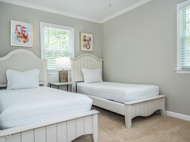 3009 Omah St, Durham, NC 27705 - bedroom featuring light carpet, crown molding, and multiple windows