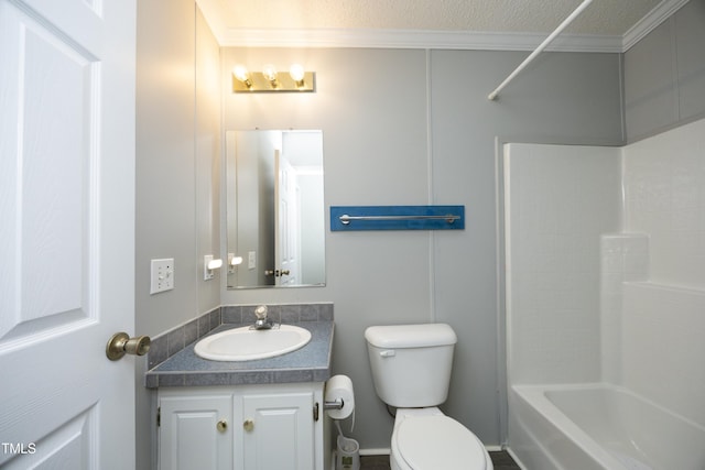 205 N Raleigh Farms Rd, Youngsville, NC 27596 - full bath with vanity, ornamental molding, washtub / shower combination, and a textured ceiling