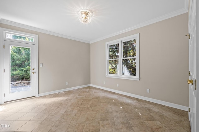 202 Bridewell Ct, Cary, NC 27518 - unfurnished room featuring healthy amount of natural light, ornamental molding, light tile patterned flooring, and a chandelier