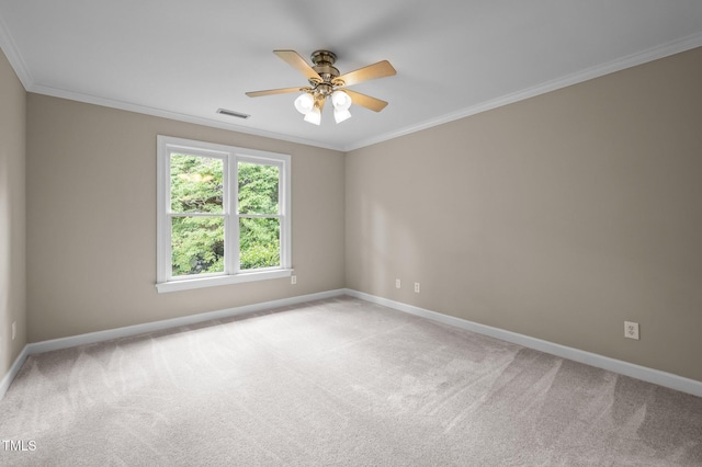 202 Bridewell Ct, Cary, NC 27518 - empty room featuring light colored carpet, ornamental molding, and ceiling fan
