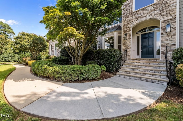 202 Bridewell Ct, Cary, NC 27518 - entrance to property featuring stone siding