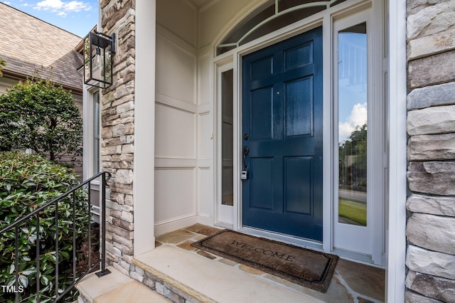 202 Bridewell Ct, Cary, NC 27518 - view of exterior entry featuring stone siding