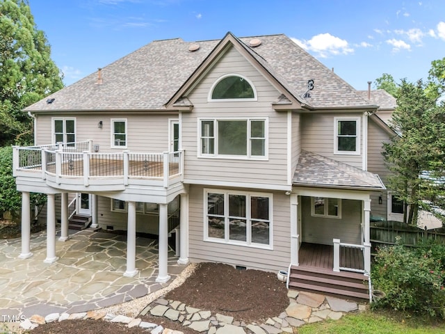 202 Bridewell Ct, Cary, NC 27518 - rear view of house with a patio area, a deck, and roof with shingles