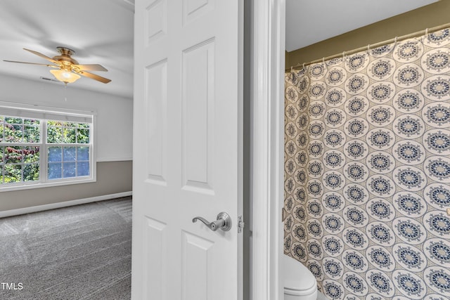3905 Song Sparrow Dr, Wake Forest, NC 27587 - full bath featuring ceiling fan and a shower with curtain