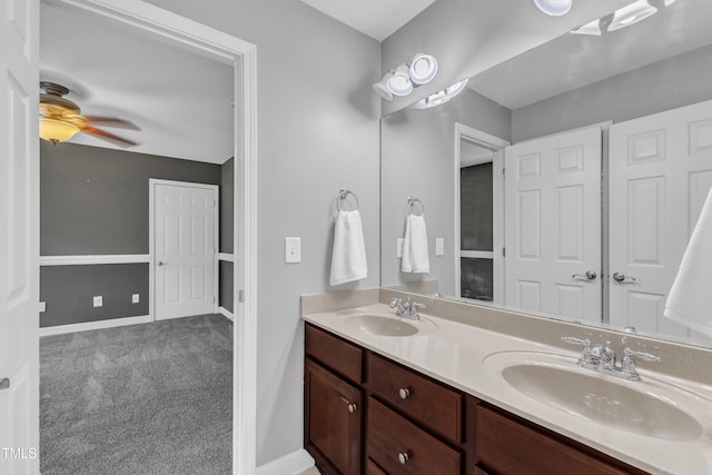 3905 Song Sparrow Dr, Wake Forest, NC 27587 - bathroom with double vanity and ceiling fan