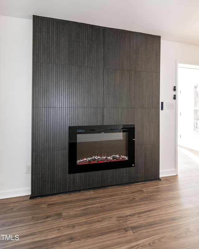 5920 Holly Dr, Raleigh, NC 27616 - detailed view of a glass covered fireplace and wood finished floors
