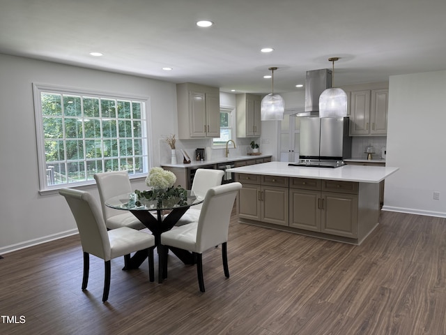 5920 Holly Dr, Raleigh, NC 27616 - dining space with dark wood-style floors and recessed lighting