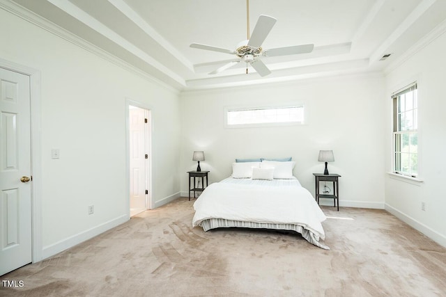 2054 Carriage Way, Chapel Hill, NC 27517 - bedroom with a tray ceiling, multiple windows, carpet, and crown molding