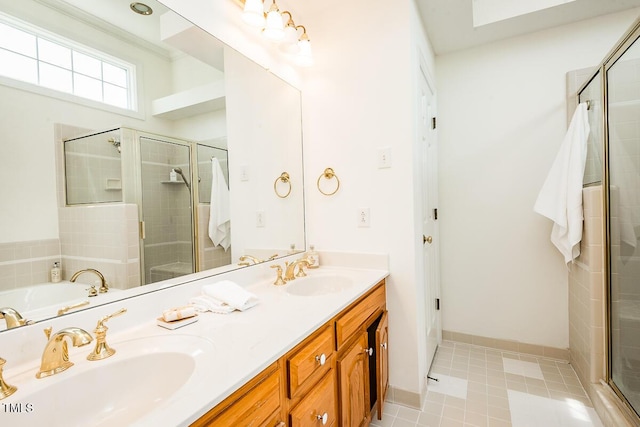 2054 Carriage Way, Chapel Hill, NC 27517 - bathroom with a stall shower, double vanity, and a bath