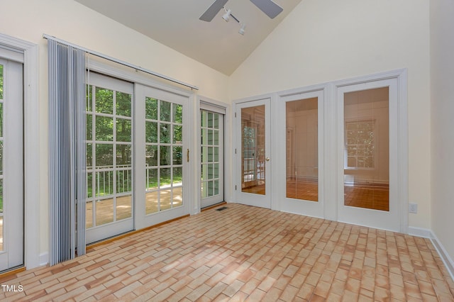 23 Lauren Ct, Pittsboro, NC 27312 - unfurnished sunroom with french doors, brick patterned flooring, and high vaulted ceiling