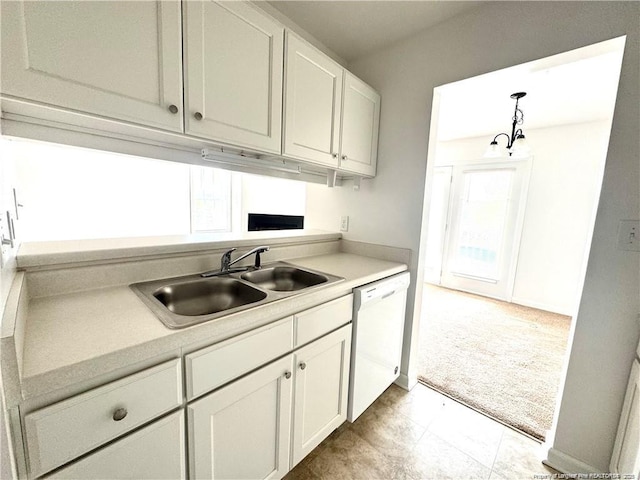 208 Waterdown Dr Unit 10, Fayetteville, NC 28314 - kitchen with white dishwasher, light carpet, white cabinets, and light countertops