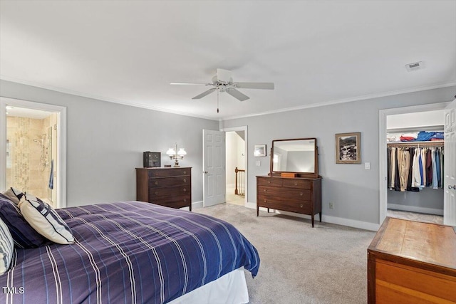 12329 Whartons Way, Raleigh, NC 27613 - bedroom with ornamental molding, light carpet, and ceiling fan