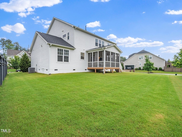 1018 Traditions Ridge Dr, Wake Forest, NC 27587 - rear view of property with a sunroom, crawl space, and a lawn