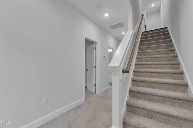 2849 Dallas Valley Ln, Apex, NC 27502 - staircase featuring recessed lighting and carpet floors