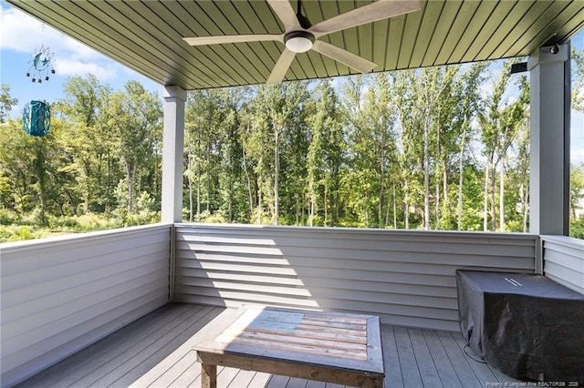 412 Stable Ct, Linden, NC 28356 - wooden terrace with a ceiling fan