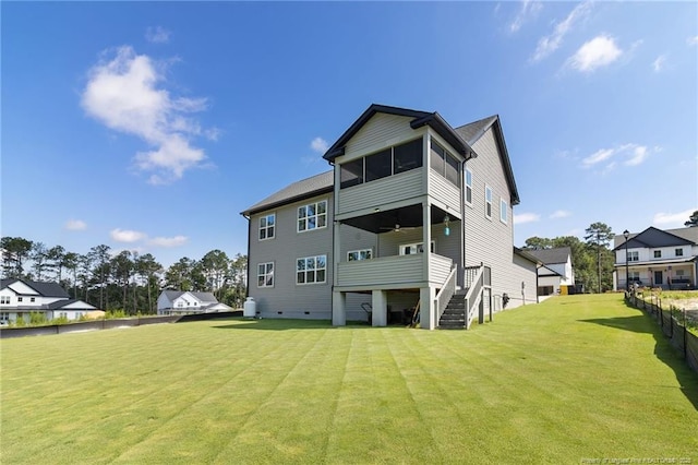 412 Stable Ct, Linden, NC 28356 - back of property featuring stairway and a sunroom