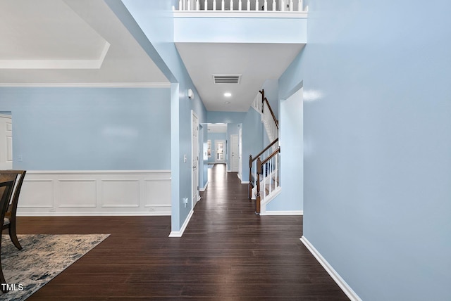 308 Minton Valley Ln, Cary, NC 27519 - hallway featuring dark wood-style flooring and stairway