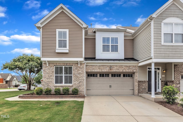 2801 Casona Way, Raleigh, NC 27616 - multi unit property featuring brick siding, driveway, a garage, a front lawn, and a standing seam roof
