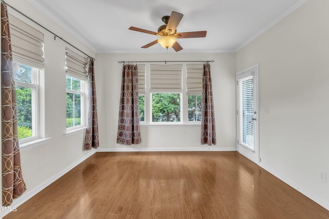 2801 Casona Way, Raleigh, NC 27616 - spare room featuring plenty of natural light, wood finished floors, ornamental molding, and ceiling fan