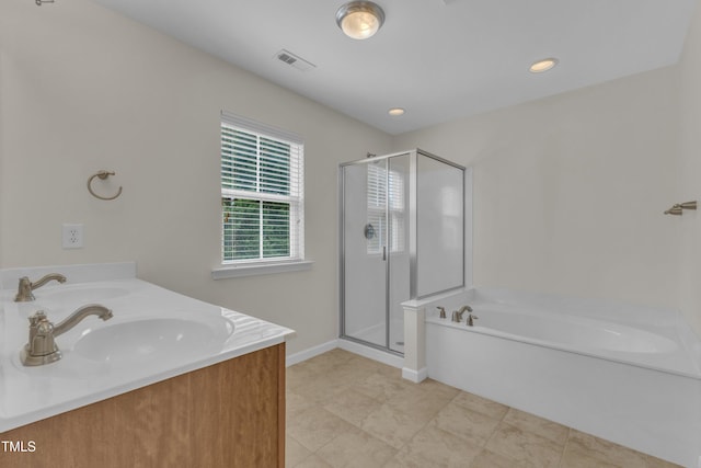 2801 Casona Way, Raleigh, NC 27616 - bathroom with a garden tub, a shower stall, double vanity, and recessed lighting