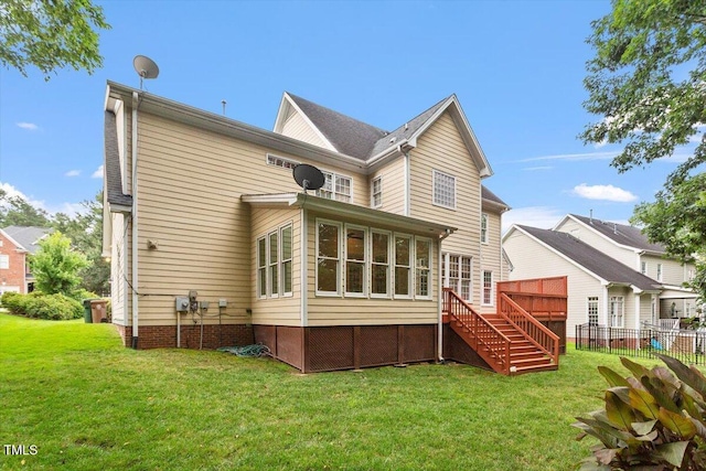 5001 Sears Farm Rd, Cary, NC 27519 - rear view of property with stairway and a wooden deck