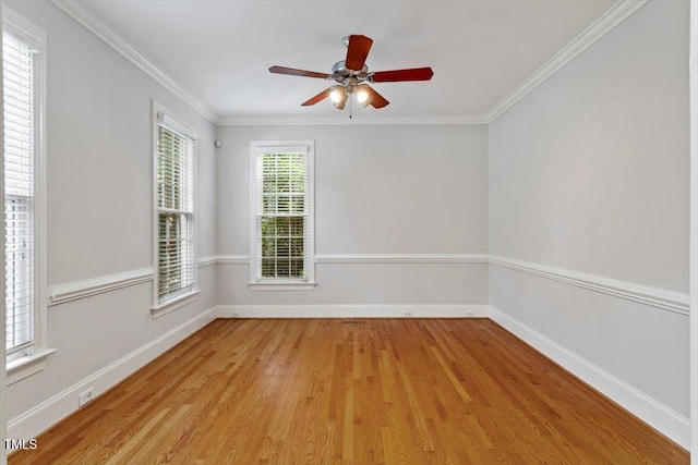 5001 Sears Farm Rd, Cary, NC 27519 - unfurnished room featuring light wood-type flooring, ceiling fan, and ornamental molding