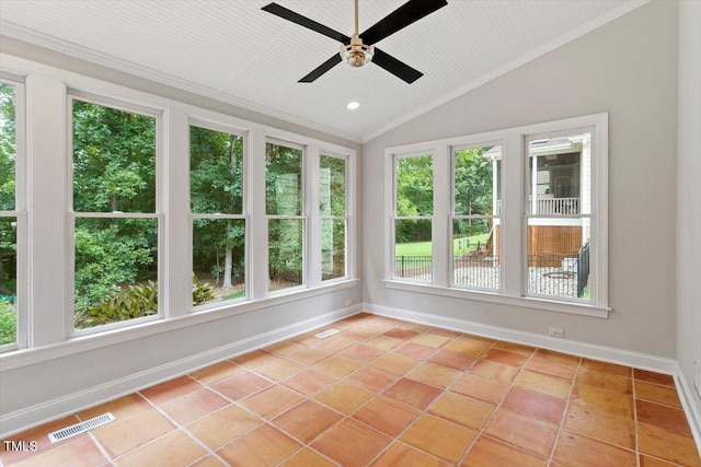 5001 Sears Farm Rd, Cary, NC 27519 - unfurnished sunroom with lofted ceiling, plenty of natural light, tile patterned floors, and ornamental molding