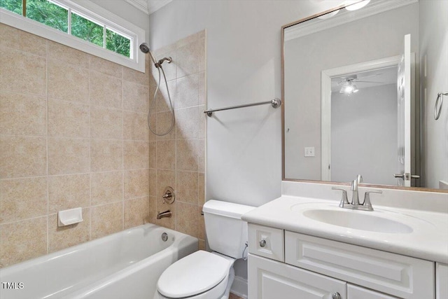 5001 Sears Farm Rd, Cary, NC 27519 - bathroom with vanity, shower / bath combination, and ornamental molding