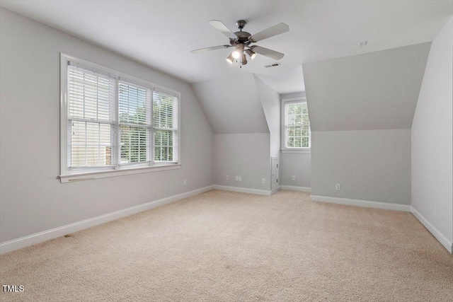 5001 Sears Farm Rd, Cary, NC 27519 - additional living space featuring ceiling fan, light carpet, and vaulted ceiling