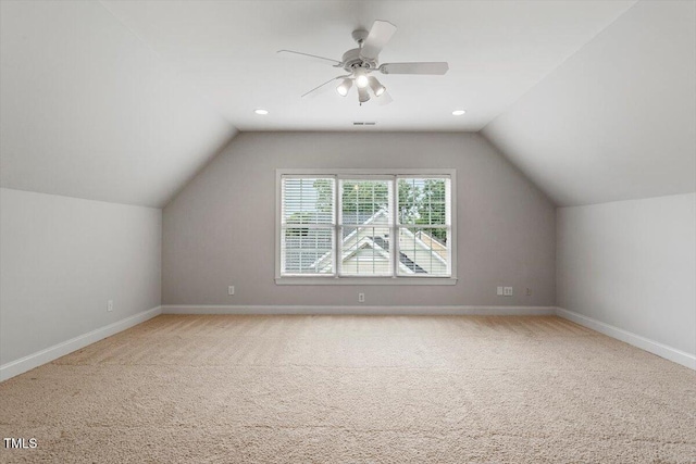 5001 Sears Farm Rd, Cary, NC 27519 - bonus room with light carpet, lofted ceiling, and a ceiling fan