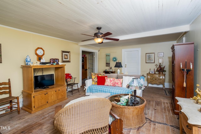 7167 Adolph Rd, Bailey, NC 27807 - living area with ceiling fan, wood-type flooring, and crown molding