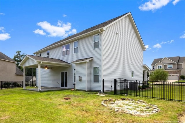 17 Tanawha Ct, Spring Lake, NC 28390 - rear view of property with a patio, a ceiling fan, and a fenced backyard